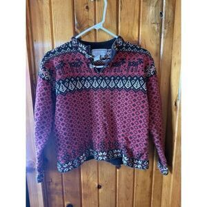 Women's Medium Nordic style sweater red, black, reindeer‎ Nomadic Traders